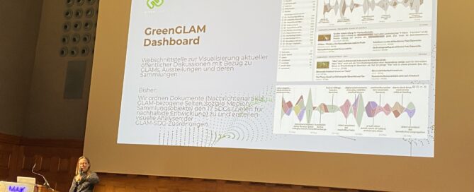 präsentation von GreenGLAM Dashboard mit Screenshot und Speakerin